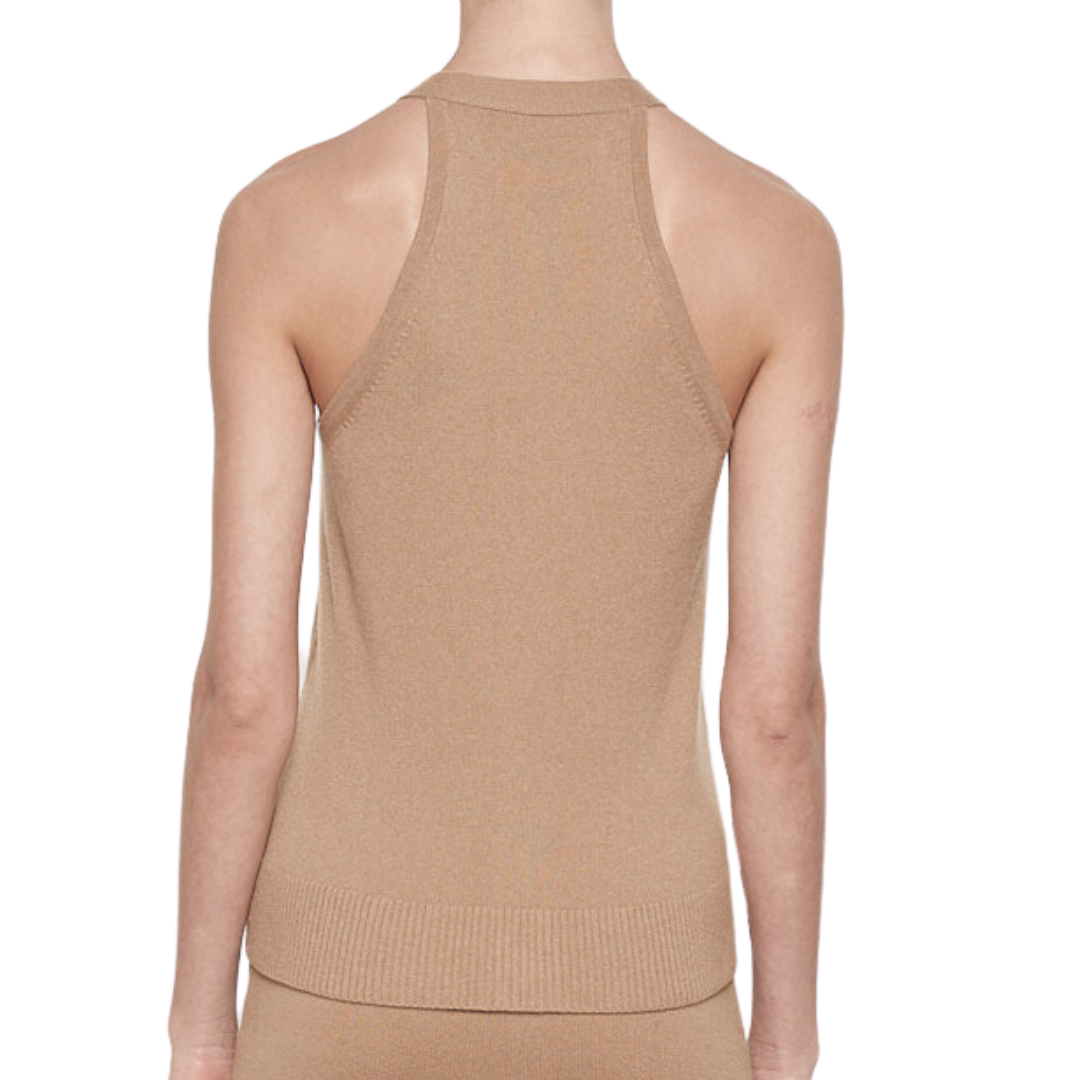 Cashmere V-Neck Halter Cardigan in Beige