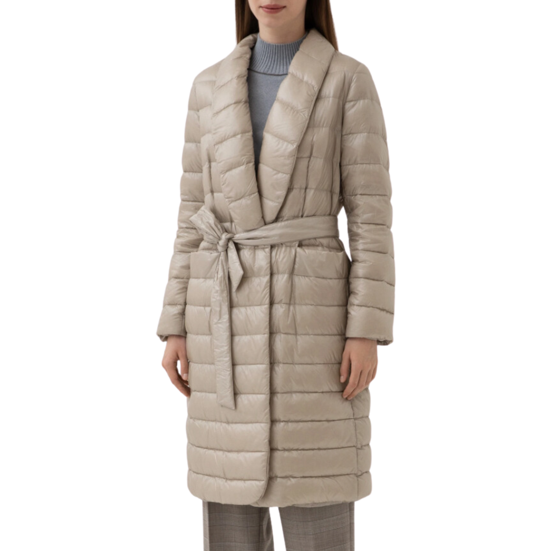 Belted Quilted Down Jacket in Chantilly