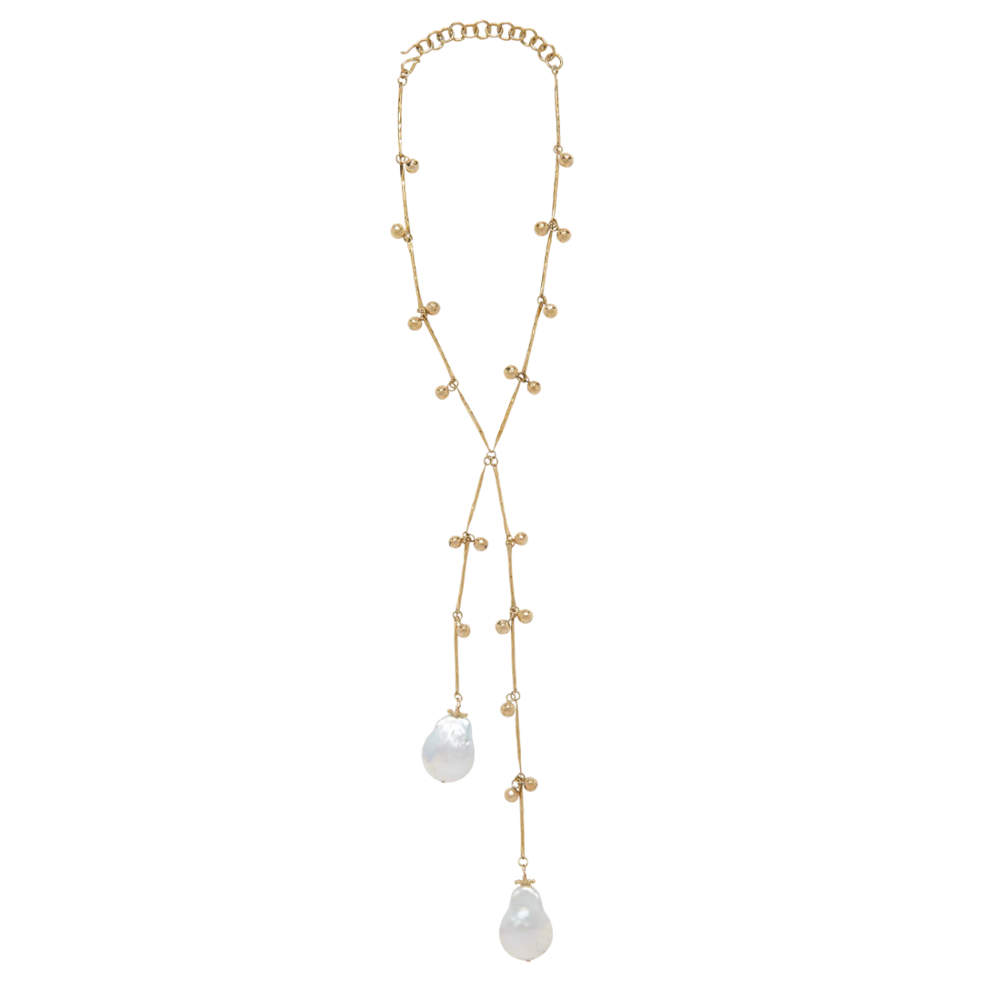 Beaded Pearl Lariat in Pearl