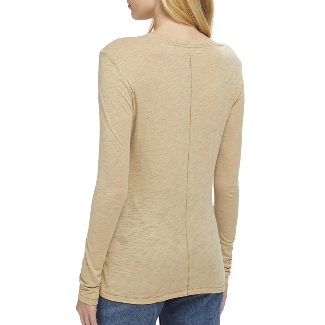 Long Sleeve Contrast Stitch Classic Tee in Safari Butternut