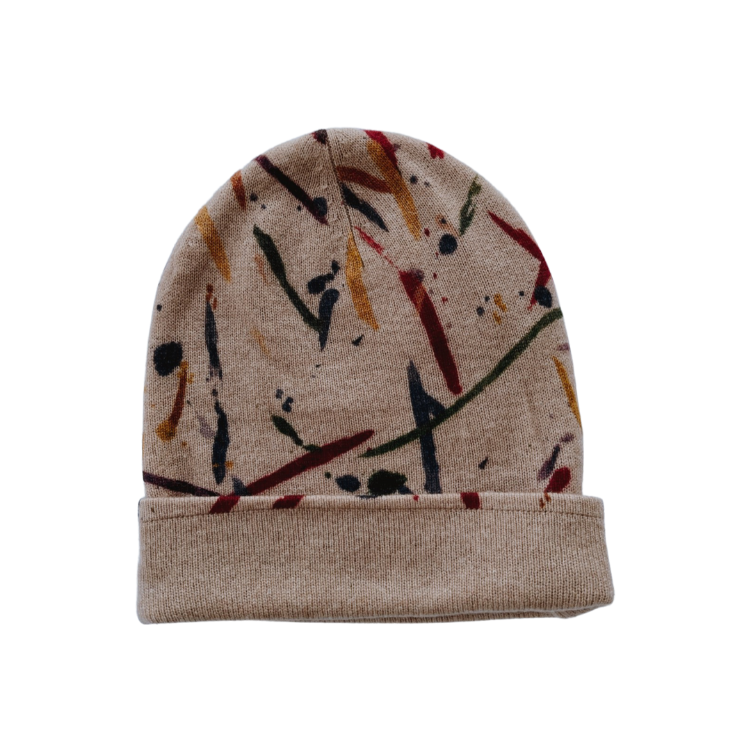 Cashmere Paint Splatter Beanie in Cork