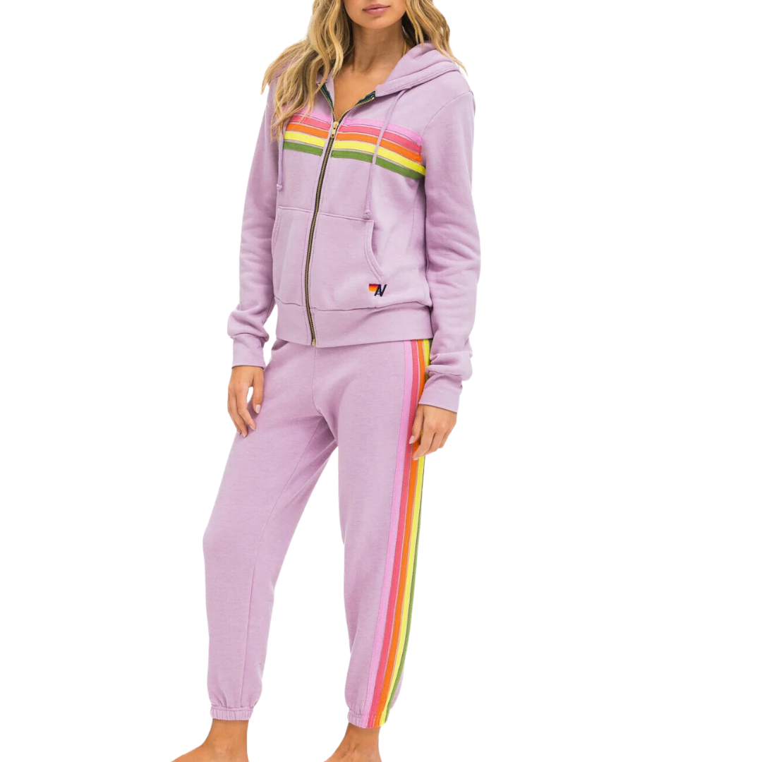 5 Stripe Hoodie in Mauve/Pink/Green