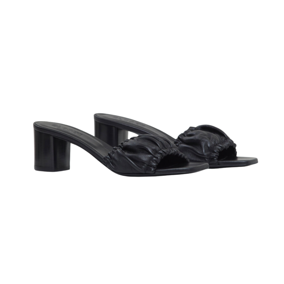 Closed Leather Mules in Black