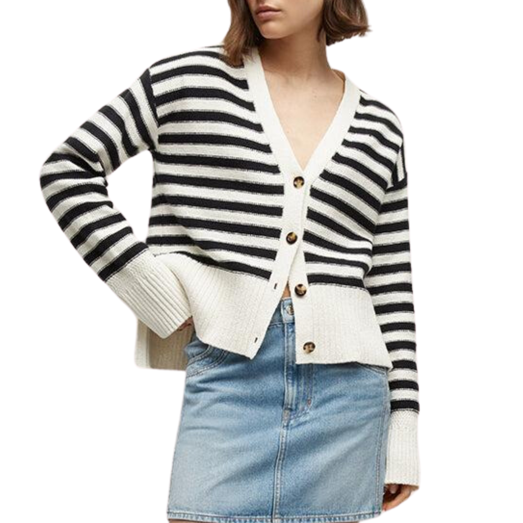 Saylor Cotton Cardigan in Off White/Black