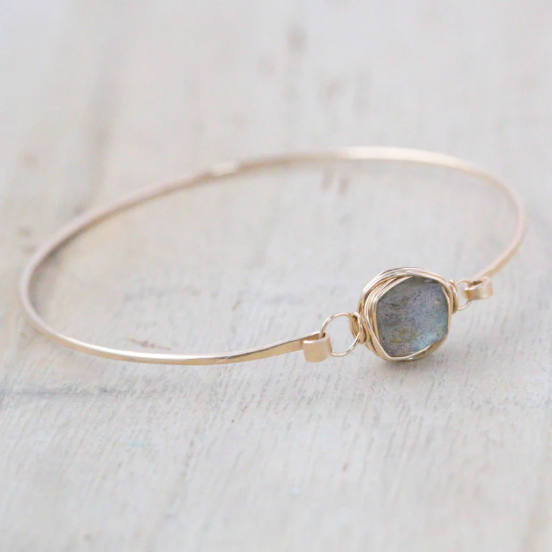 Labradorite Bezel Style Bangle in Gold