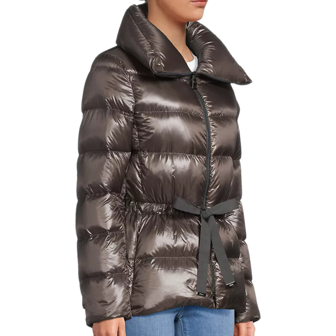 Drawstring Waist Padded Coat in Charcoal
