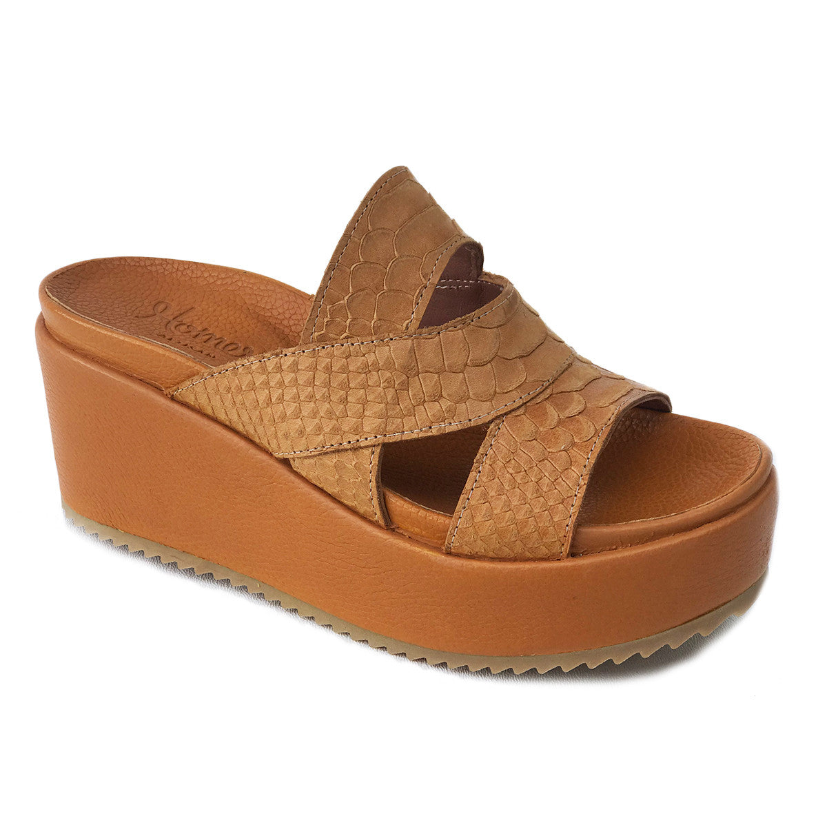 Embossed Slide Wedge Sandal in Rust