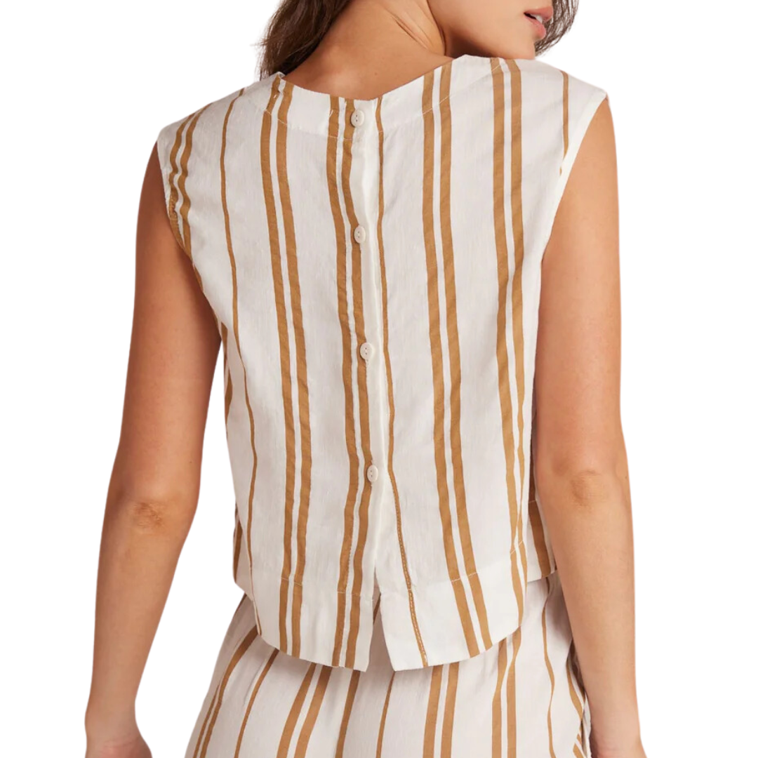 Boxy Button Back Top in Redwood Stripe