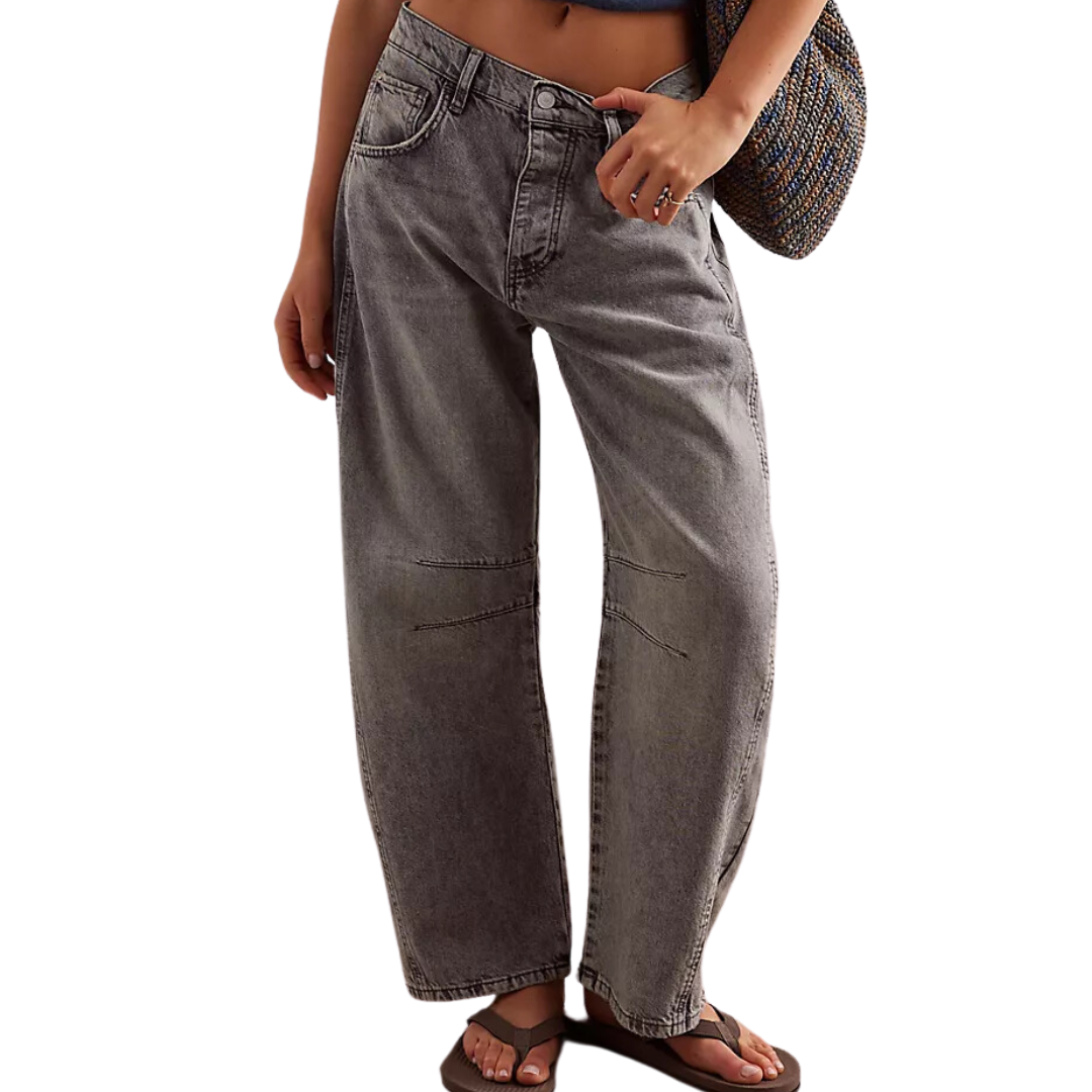 We The Free Good Luck Mid-Rise Barrel Jeans in Falcon Grey