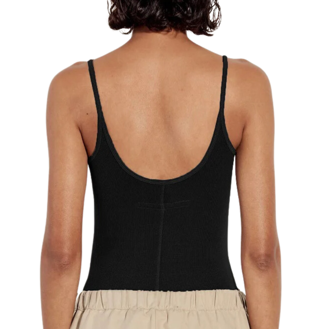 Stretch Silk Knit Rib Essential Tank in Black