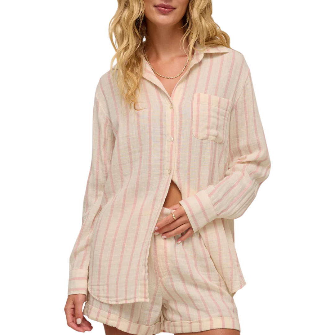 Saturdays Stripe Gauze Shirt in Bone