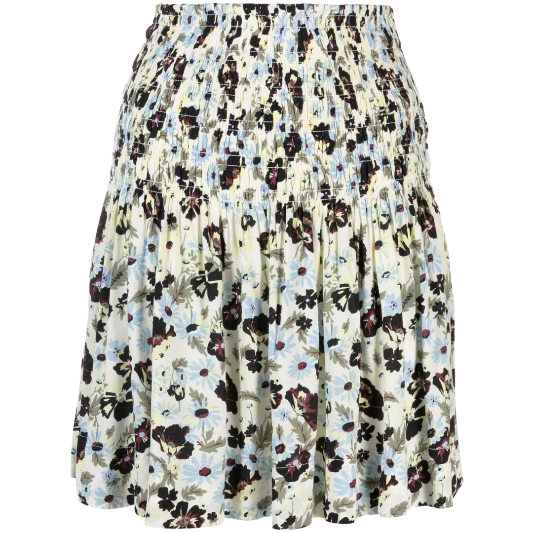 Printed Crepe Smock Mini Skirt in Meadow Egret