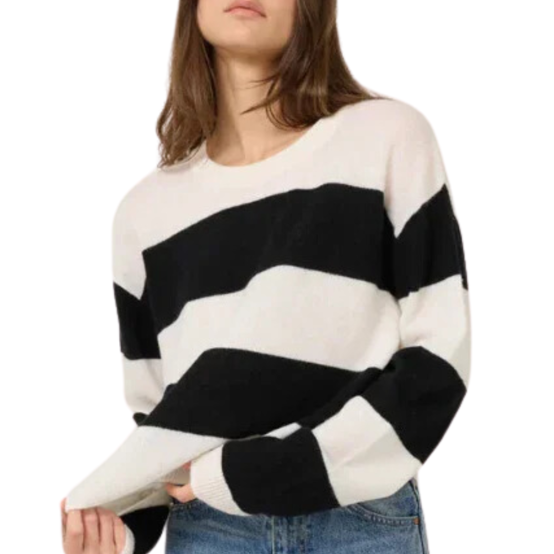 Sloane Boxy Cashmere Pullover in Ivory Combo