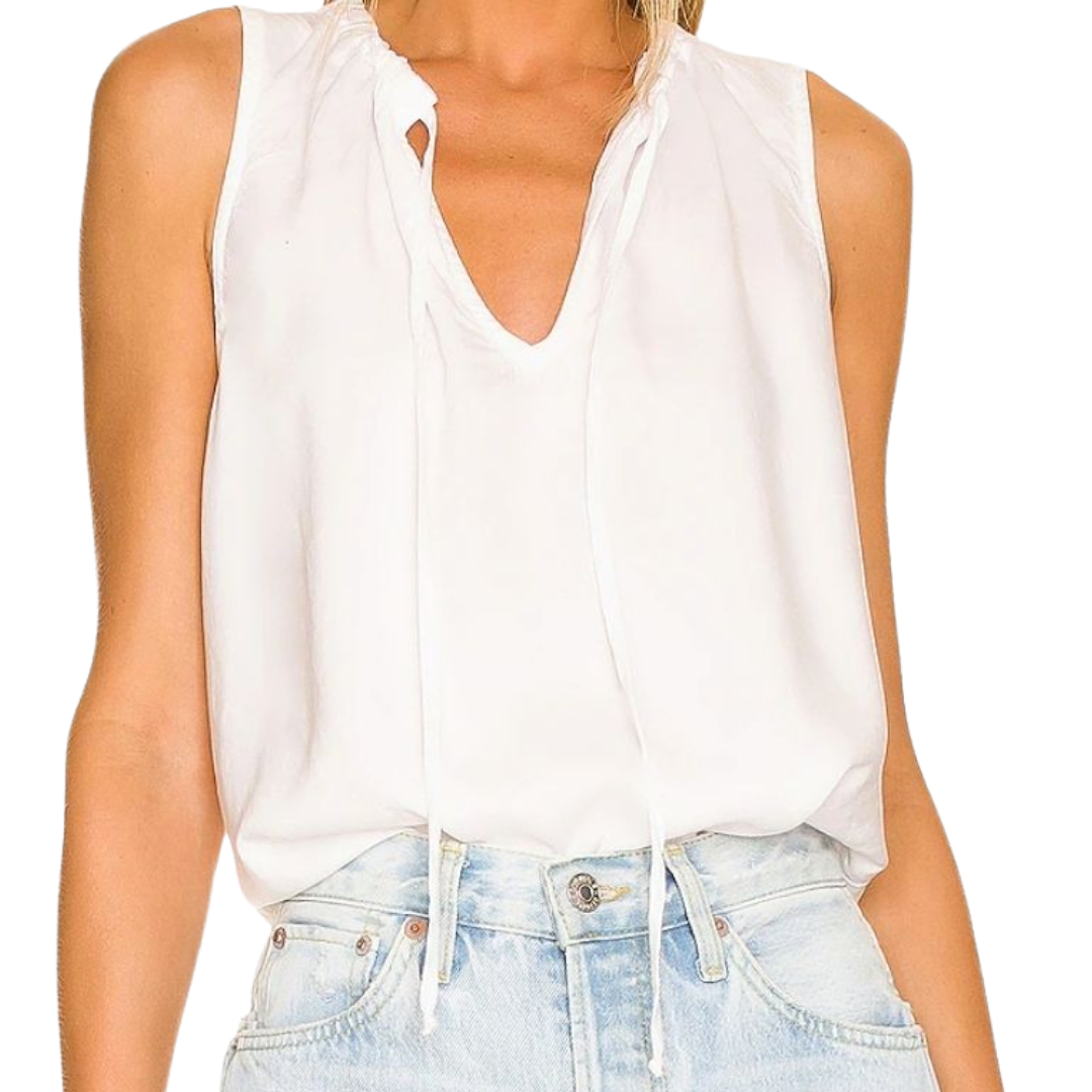 Sleeveless Shirred Halter Top in White