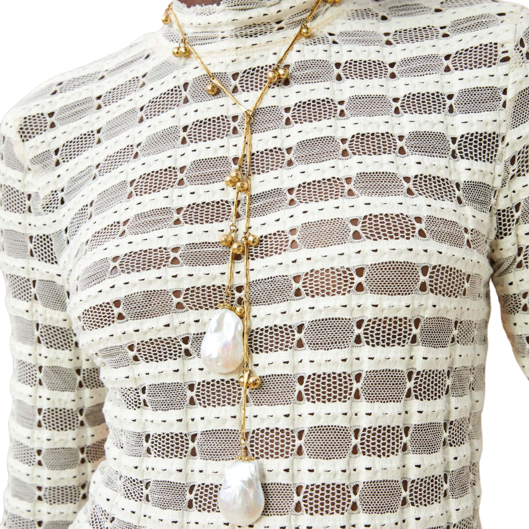 Beaded Pearl Lariat in Pearl