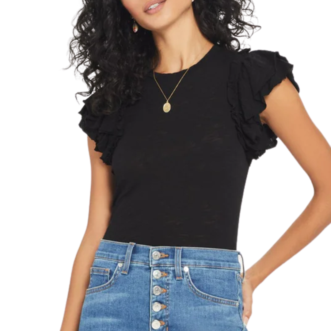 Double Ruffle Shell in Black