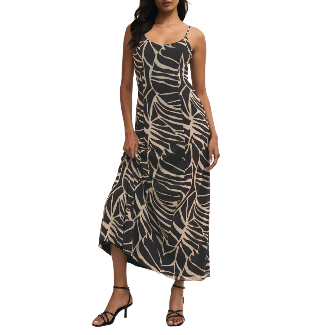 Charisma Palm Mesh Maxi Dress in Black