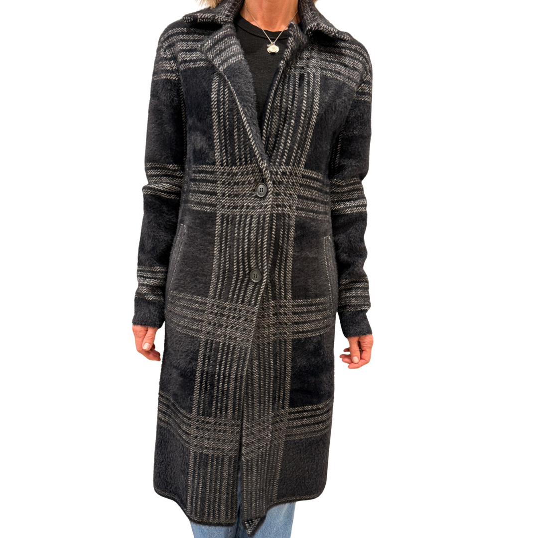 Lorie Single-Breasted Knit Coat in Black