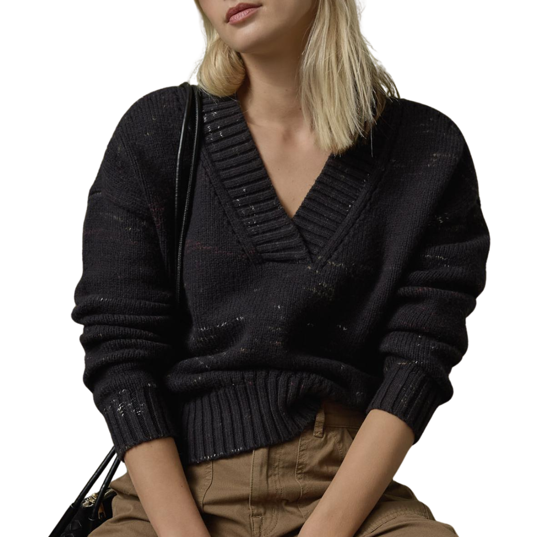 Oversized V-Neck Sweater in Black Combo