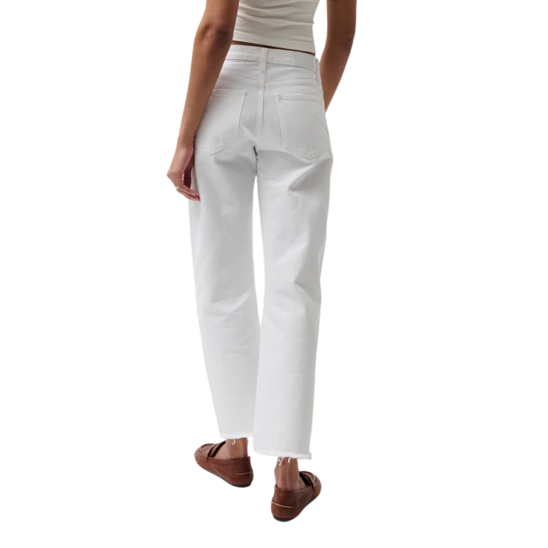 Lexi Mid Rise Bowed Straight Jean in Luxe White Vintage