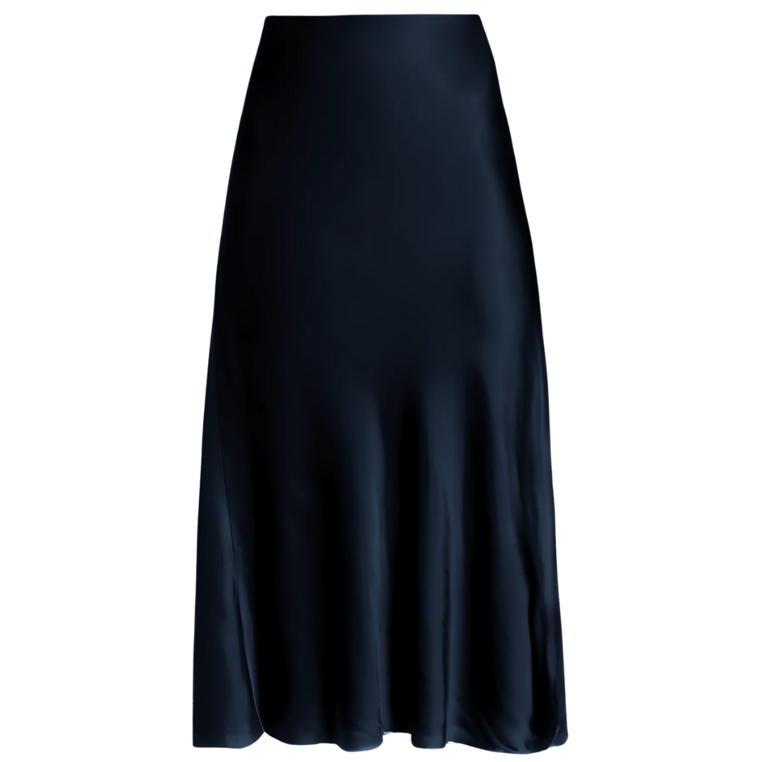 Talia Charmeuse Midi Skirt in Navy
