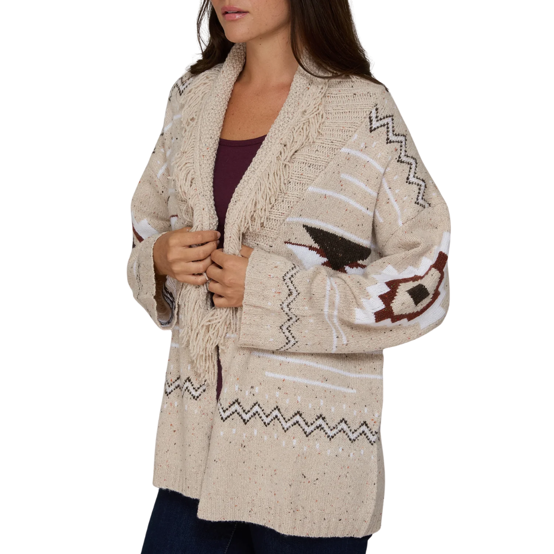 Southwest Fringed Shawl Collar Throw in Wild Rice Combo