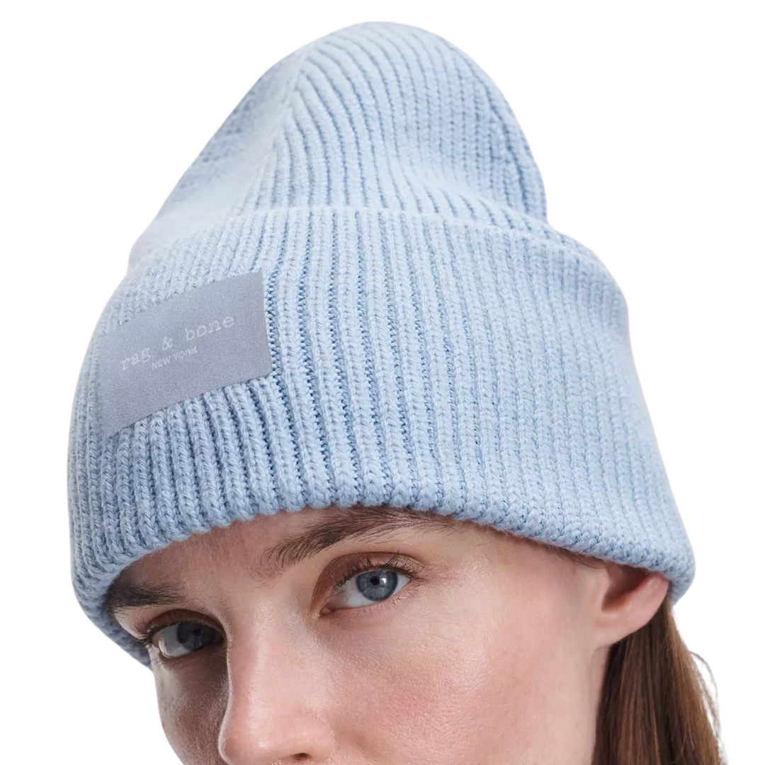 Blake Rib-Knit Beanie in Light Blue