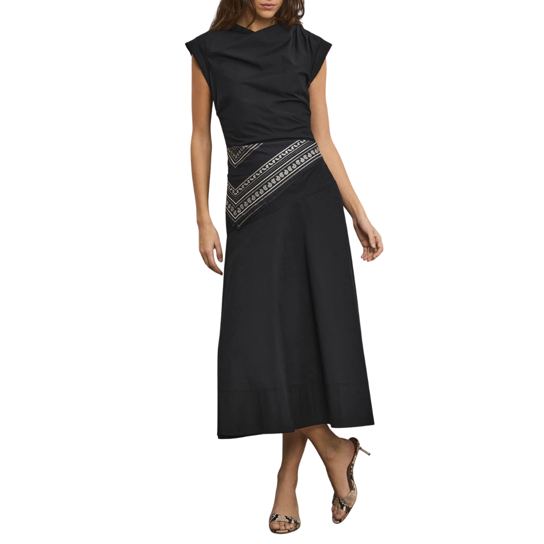 Lisette Cotton Poplin Midi Dress in Black