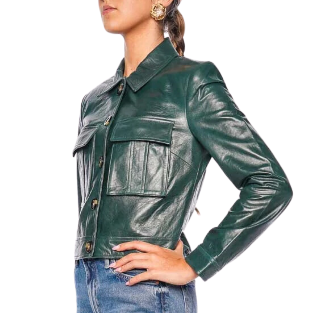Monte Leather Jacket in Hunter Green