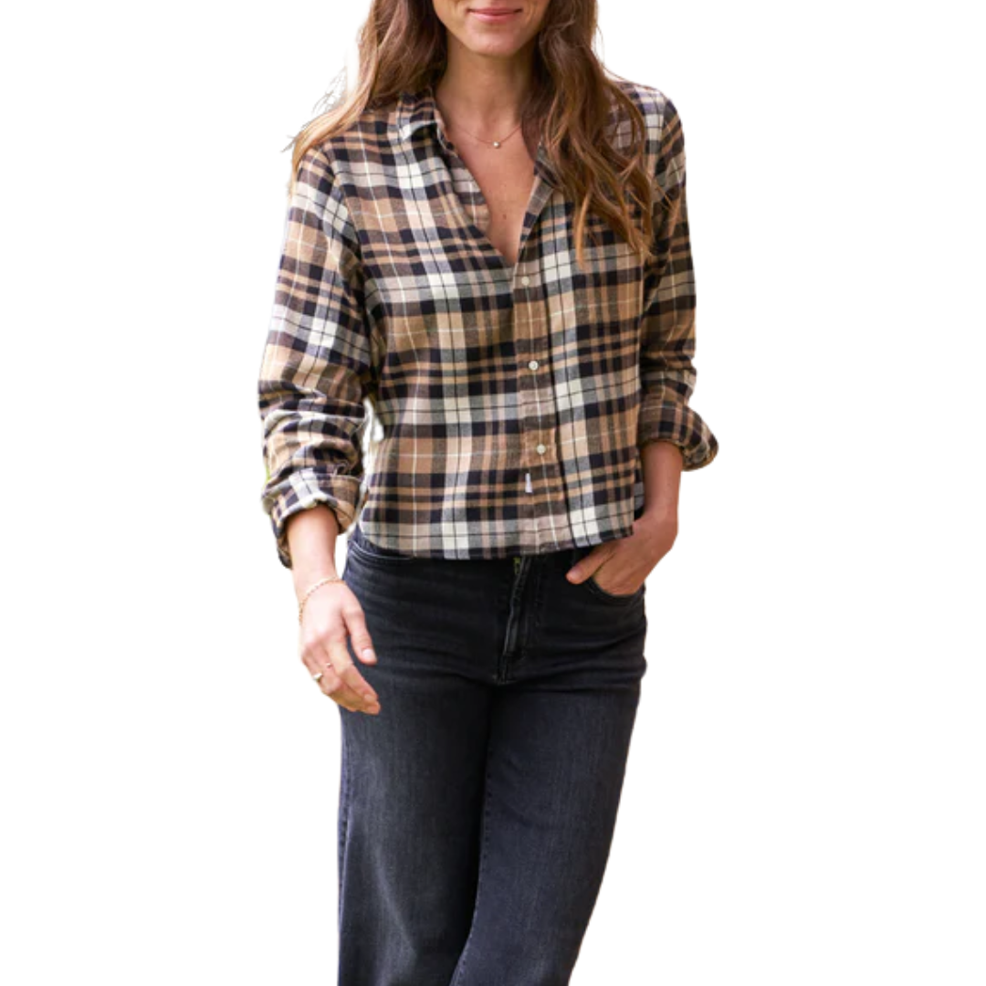 Silvio Italian Flannel Sand and Camel with Black Plaid
