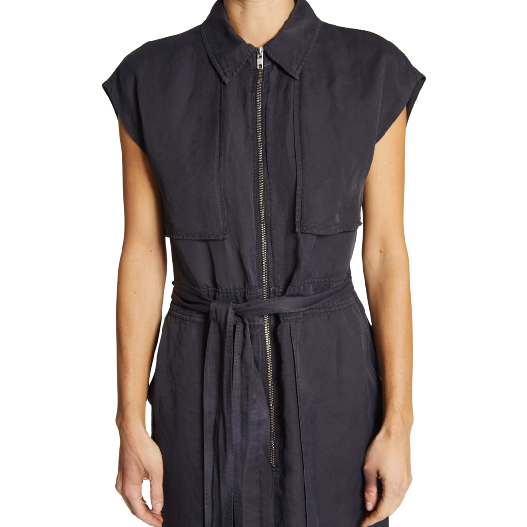 Fran Short Sleeve Cargo Dress in Licorice Black