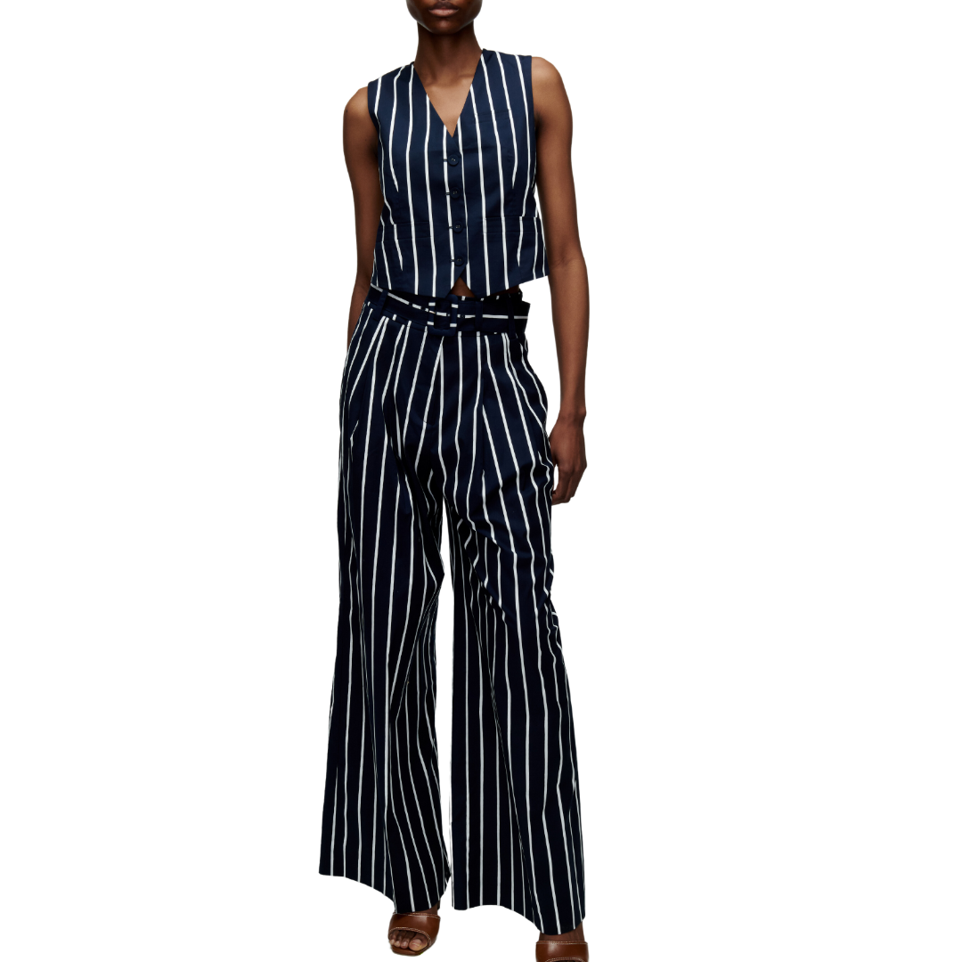 Maliyah Striped Wide-Leg Pant in Navy/White