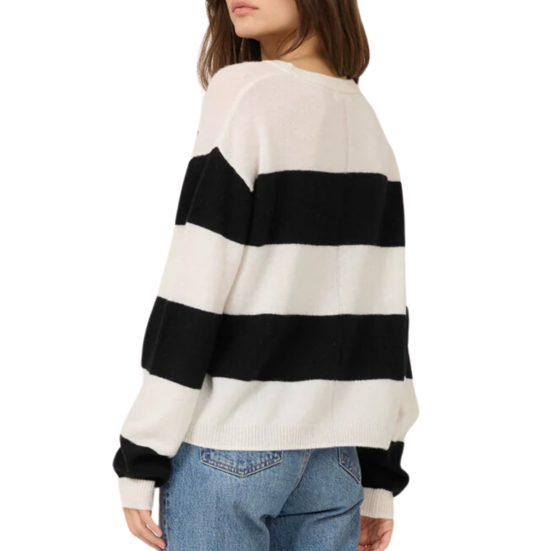 Sloane Boxy Cashmere Pullover in Ivory Combo