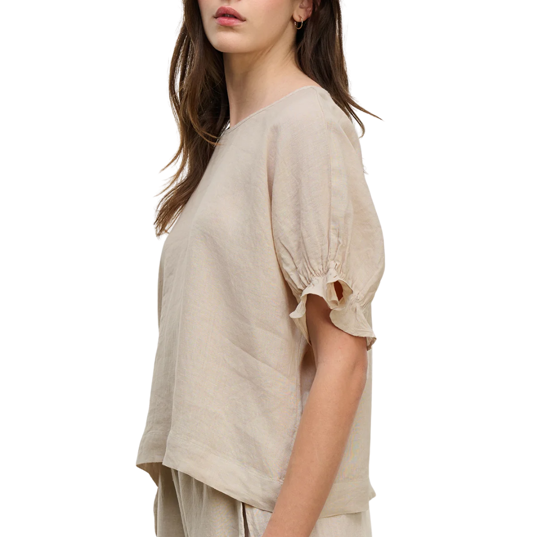 Emily Linen Top in Cobble