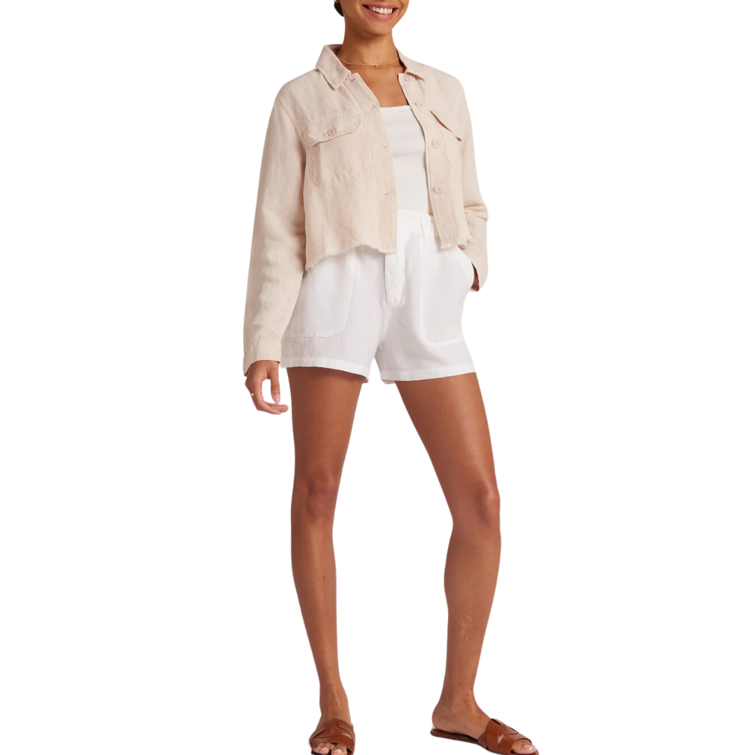 Lily Frayed Hem Jacket in Sand Khaki