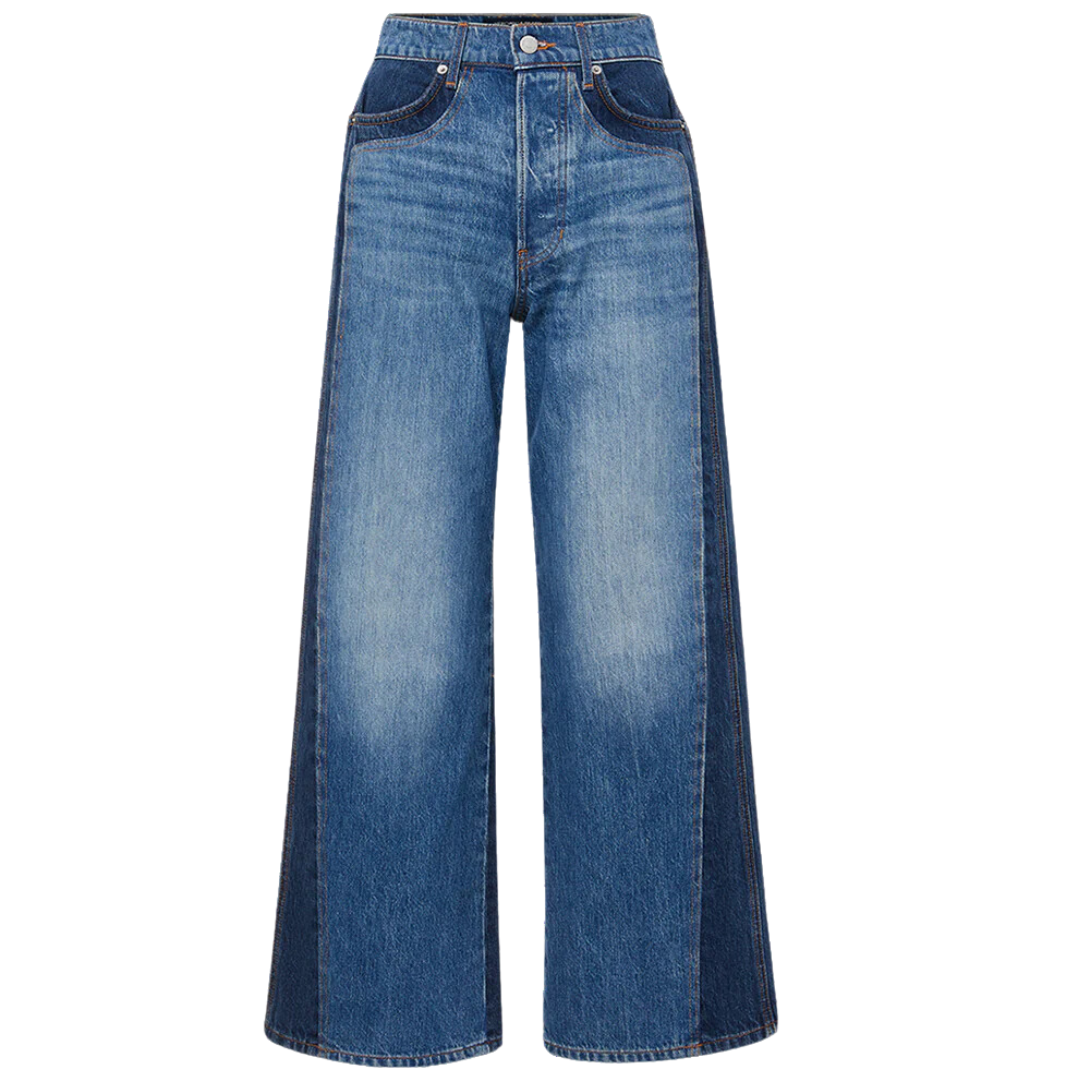 Taylor Two-Tone Cropped Wide-Leg Jean in Rebel Blue Colorblock