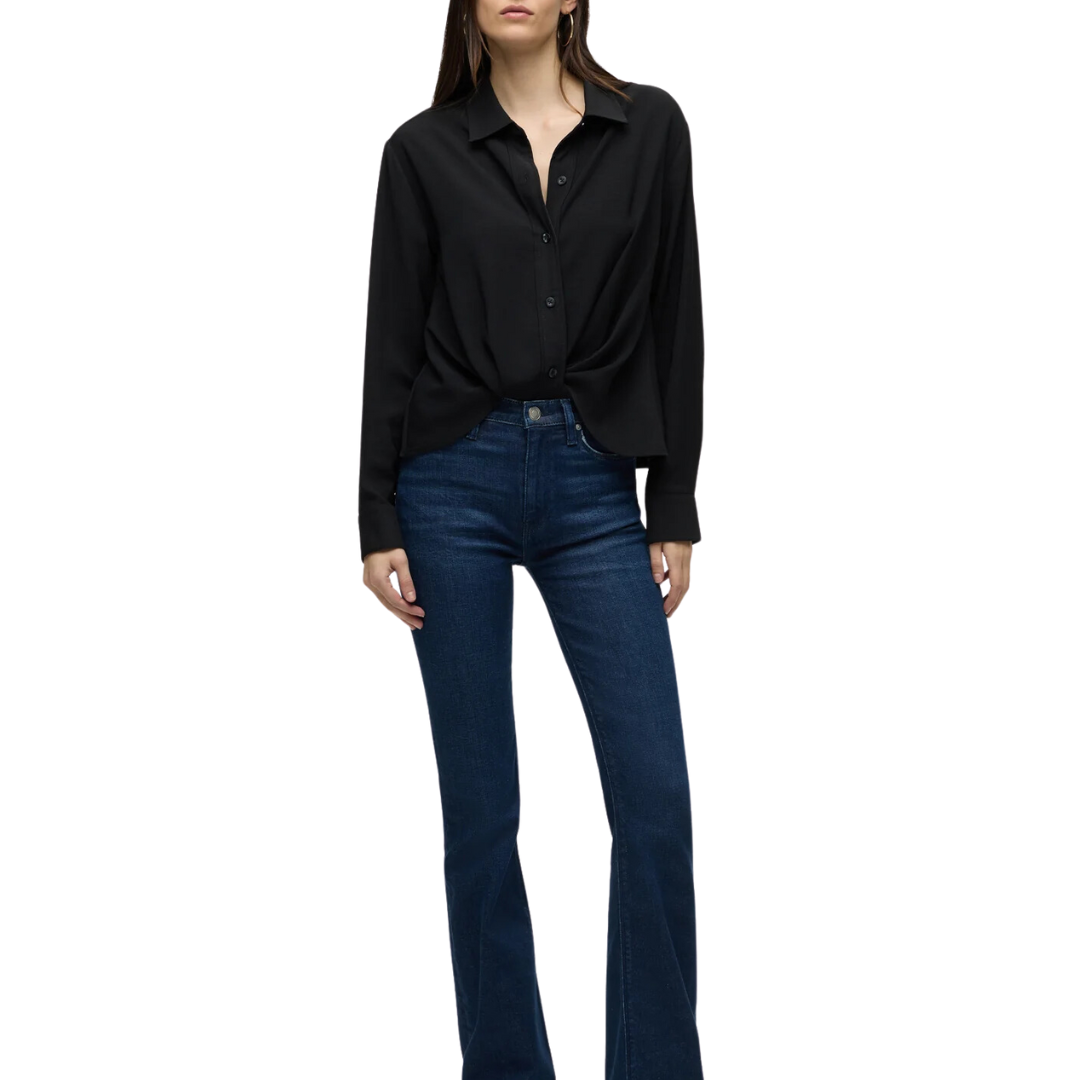 Long Sleeve Knotted Button Down Shirt in Black