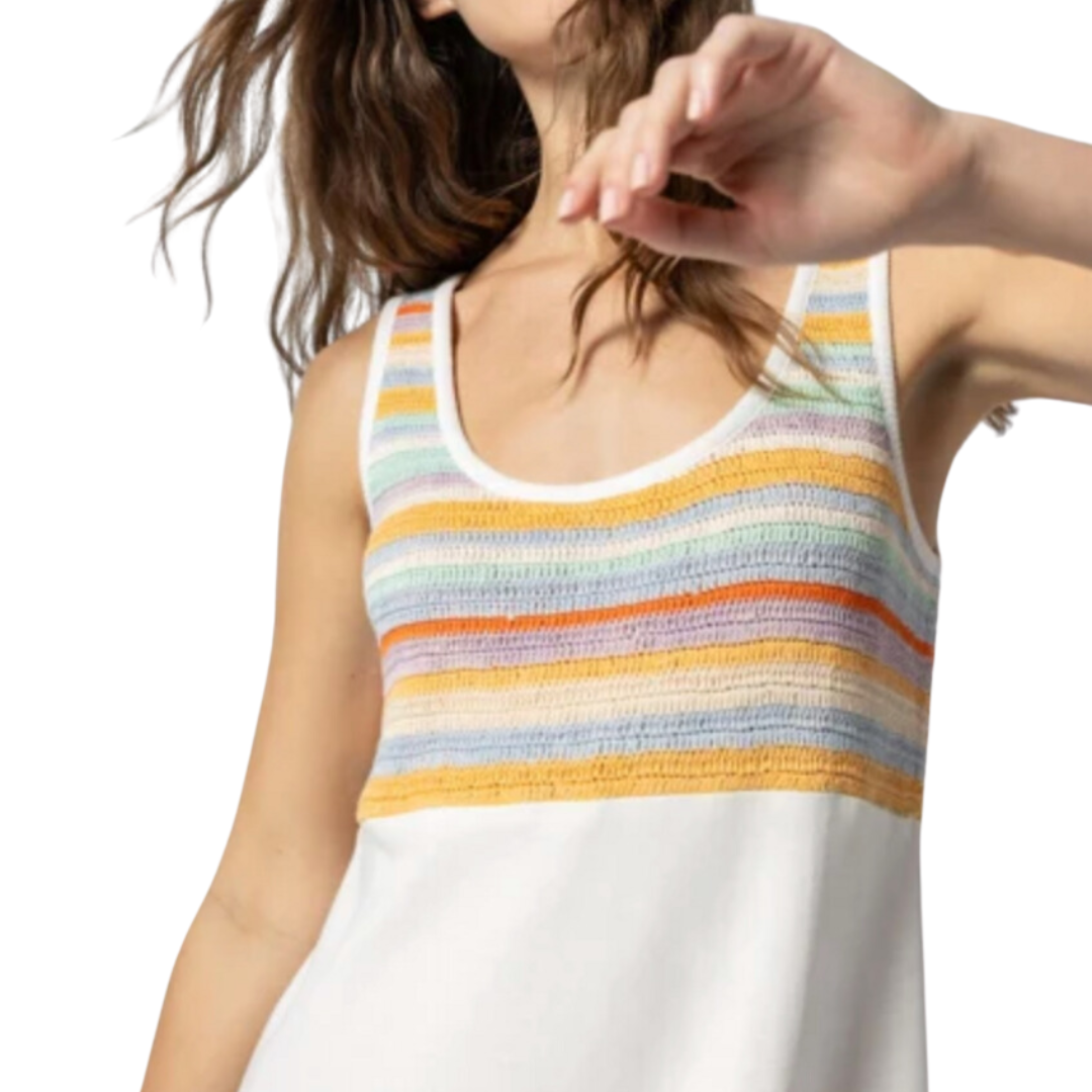 Crochet Insert Maxi Dress in White Multi