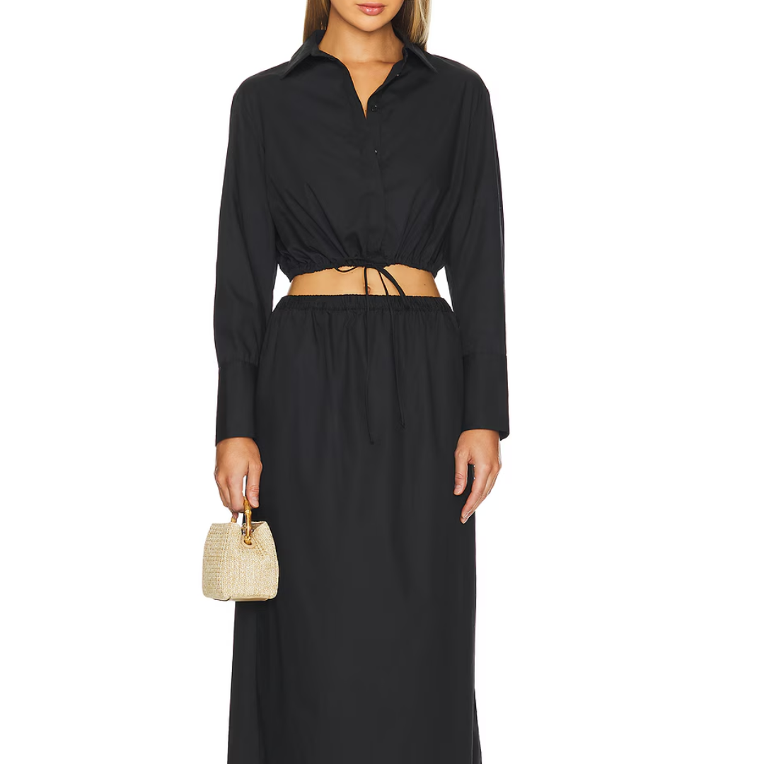 Cotton Drawcord Shirt in Black