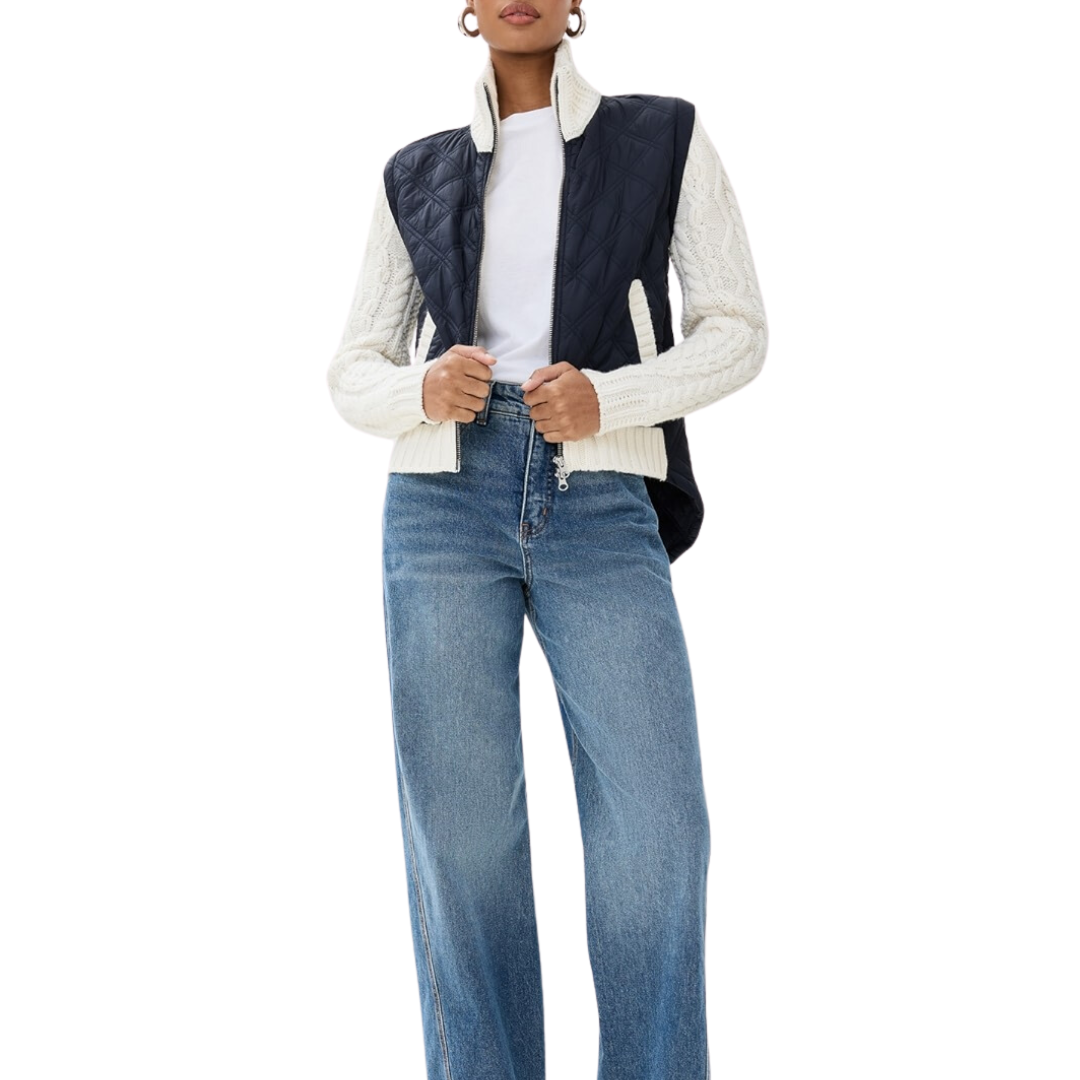 Patra Mixed-Media Jacket in Navy/Ivory