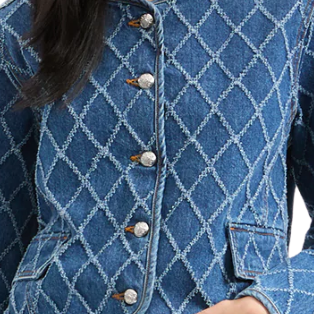 Nolita Diamond-Printed Denim Jacket in Blue Diamond