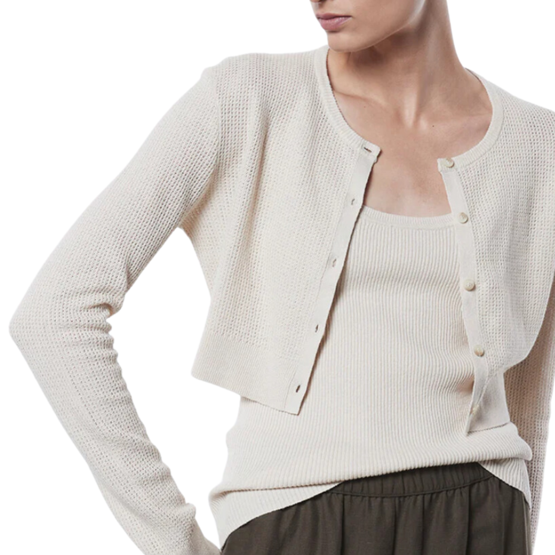 Linen Open Knit Cardigan in Bone