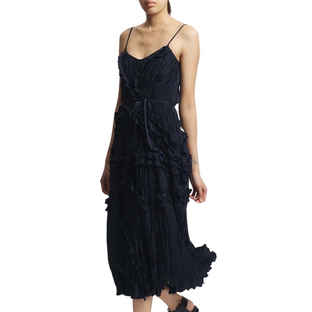 Bella Ruched Midi Dress in Navy