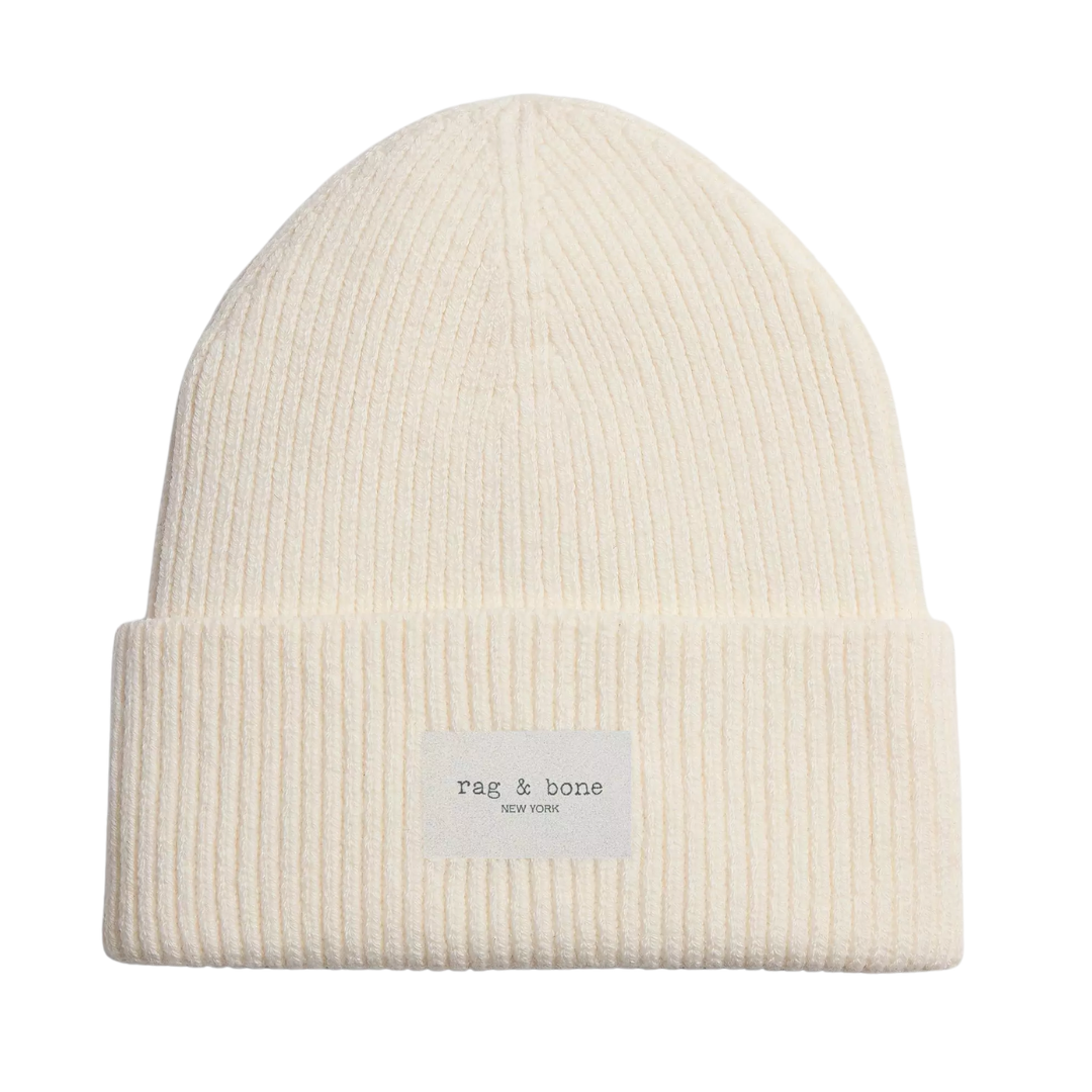 Blake Rib-Knit Beanie in Ivory