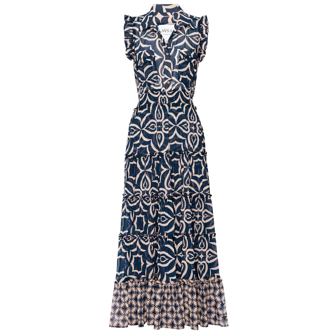 Trina Dress in Blue Mosaic Tile
