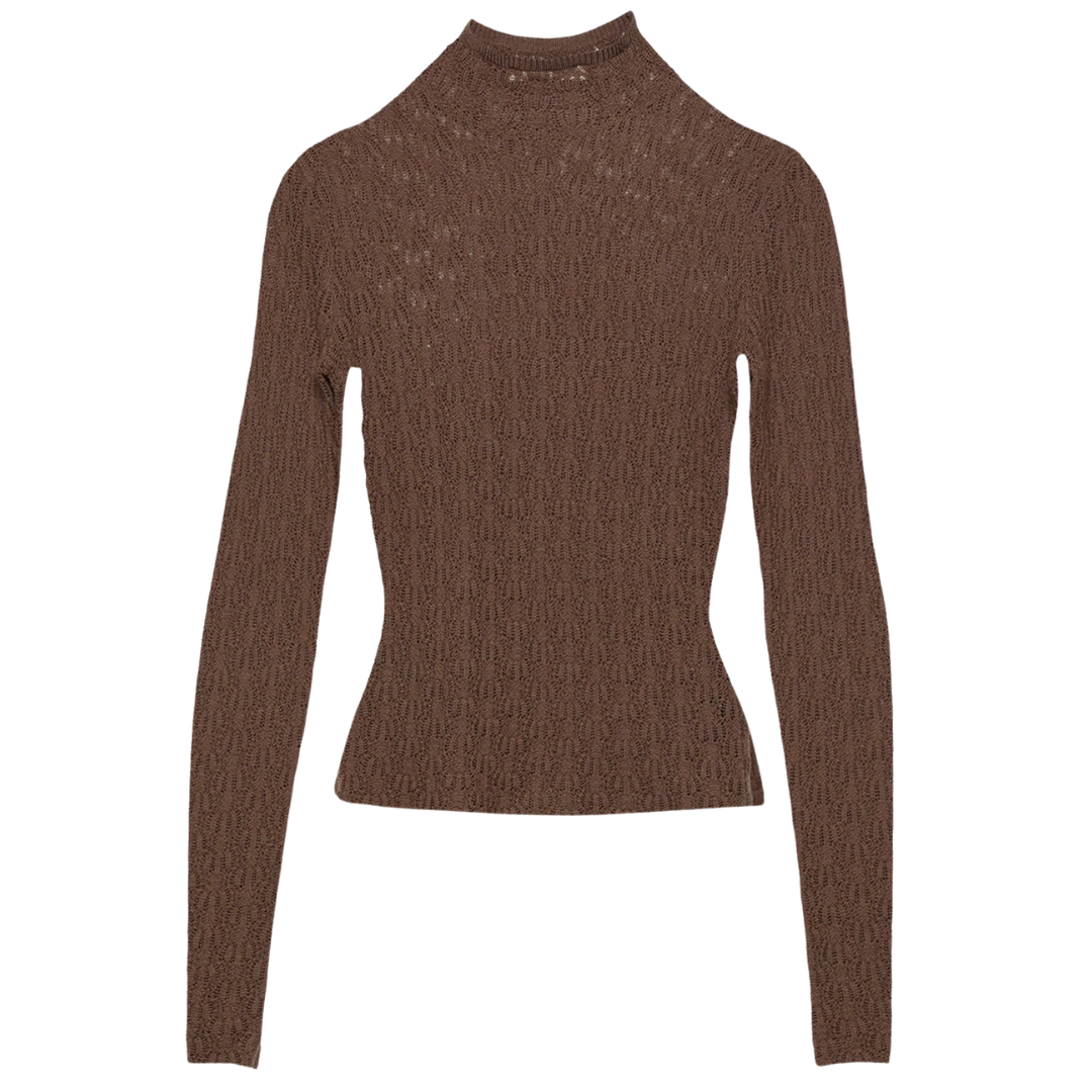 Rhea Longsleeve Mock Neck in Swiss Brown