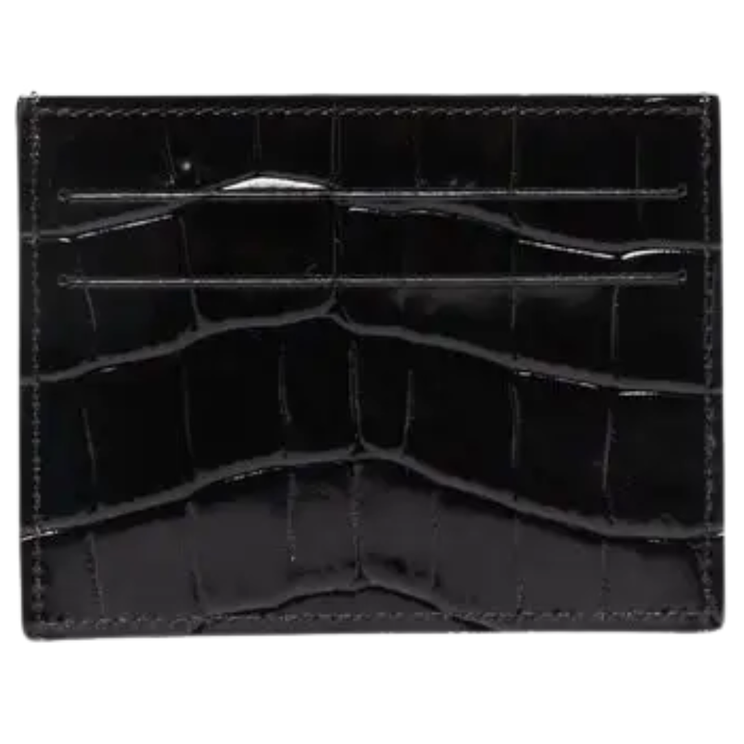 Le Pliage Croc-Embossed Card Holder in Black