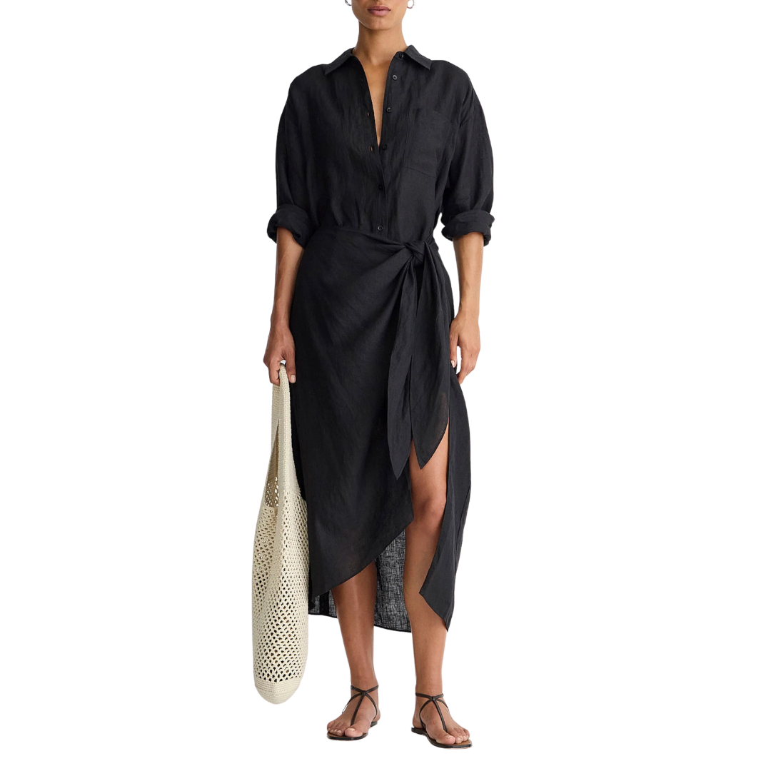 Alessandra Sarong Shirt Dress in Black