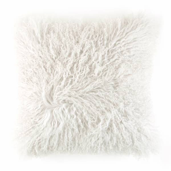 Mongolian Lambs Wool Throw Pillow in White