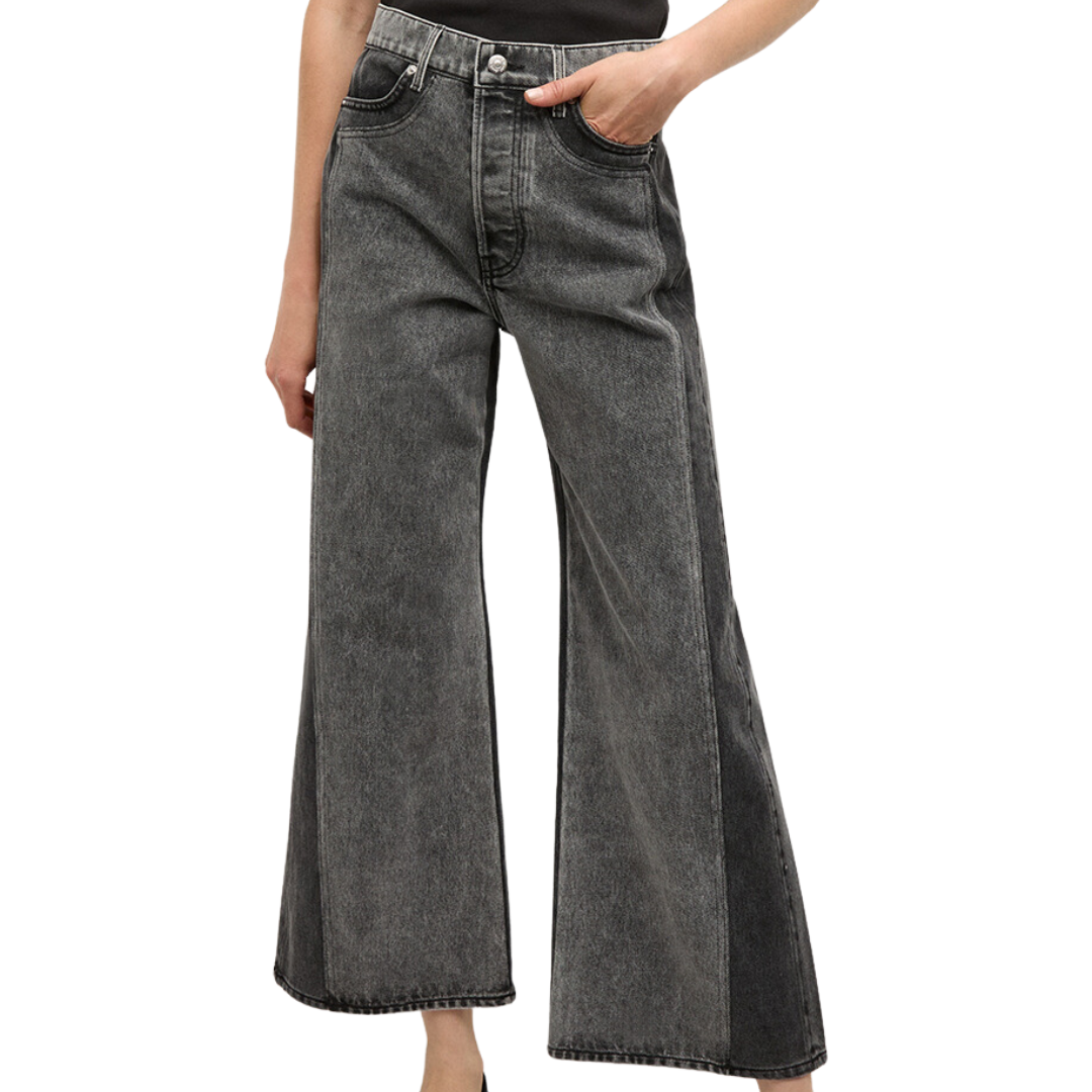 Taylor Two-Tone Wide-Leg Jean in Volcanic Stone Colorblock